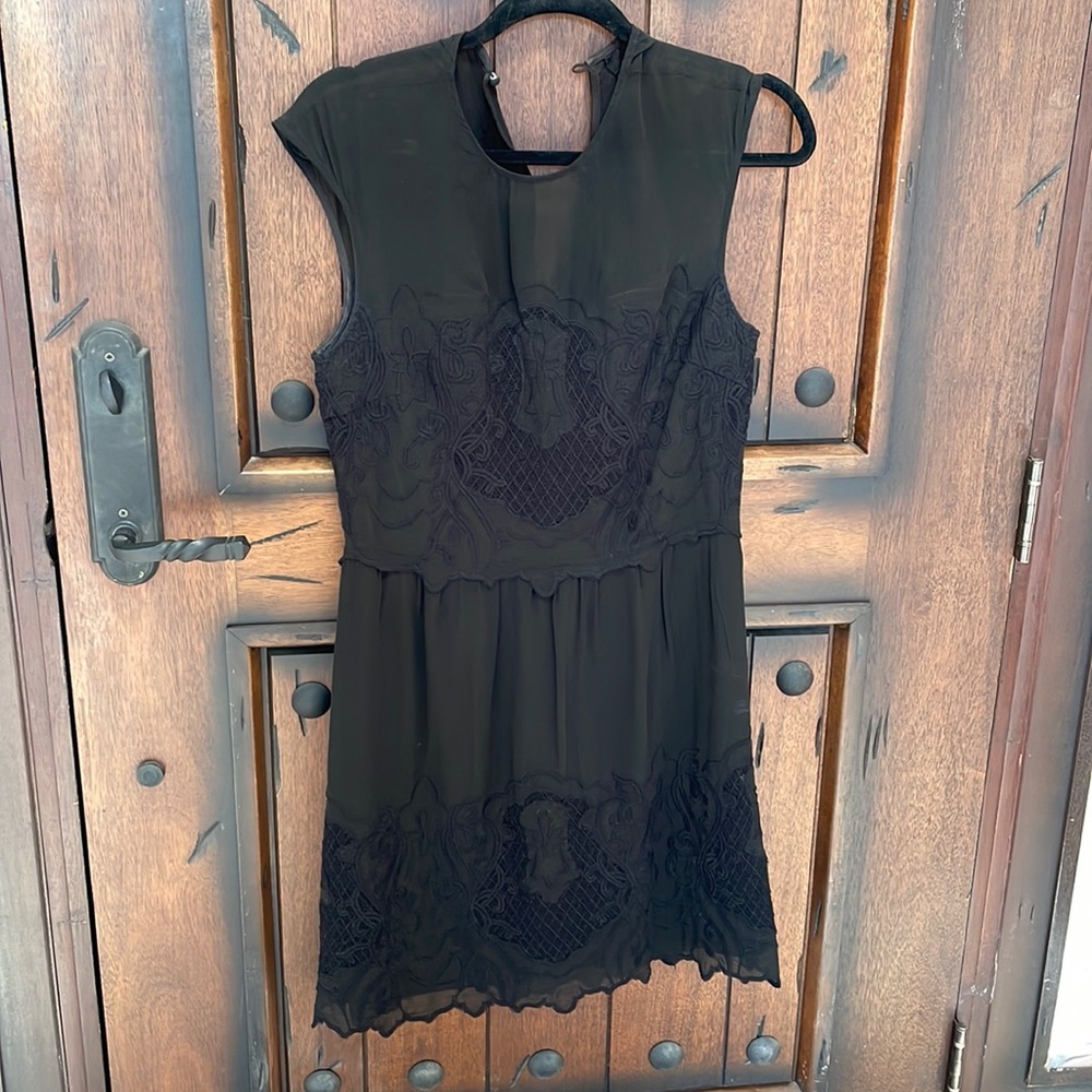 Dolce Vita Black Embroidered Knee Length Silk Dress Medium